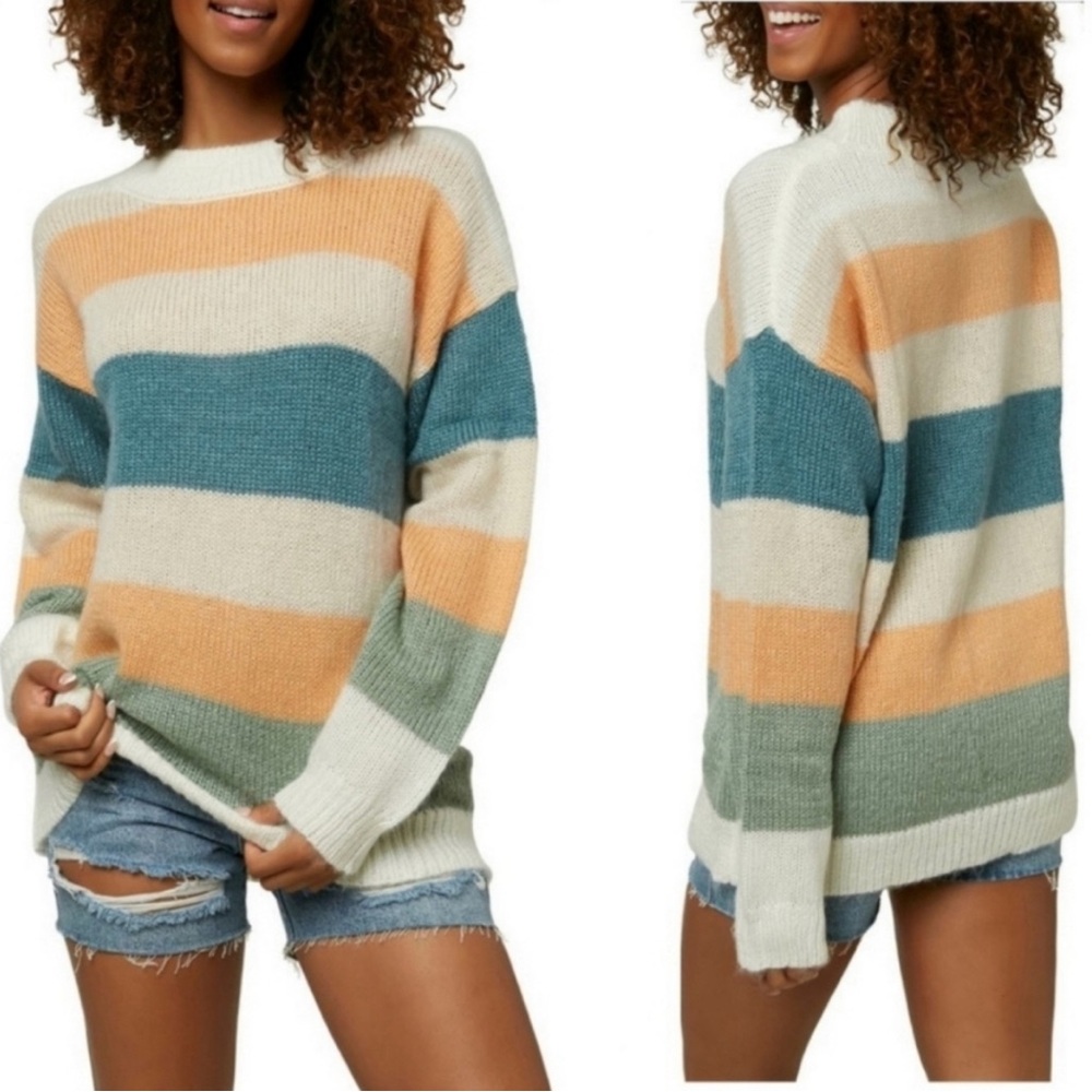 Striped O'Neill Floyd Sweater in Cream, Orange, Blue, and Green size L